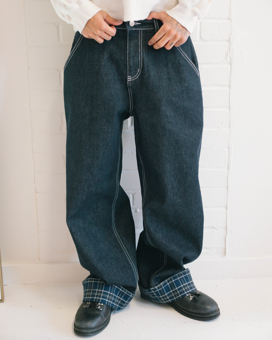 Plaid Denim Jeans