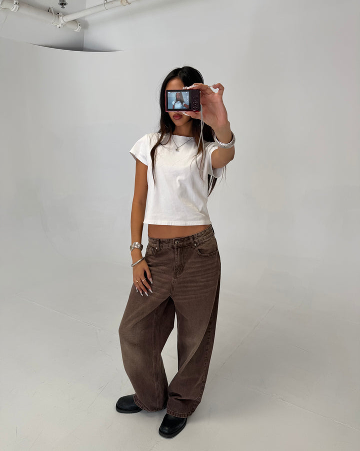 Mocha Distressed Denim Jeans