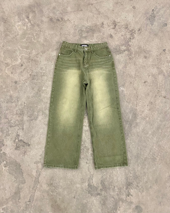 Army Green Distressed Denim Jeans